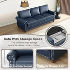 2 Piece Faux Leather Sofa Set,Modern Couch and Loveseat Sets with Storage,Mid Century Couch with Rivet Rolled Arm,Comfy Deep Seat Sofa,Furniture for Living Room,Office(Loveseat+3 Seater,Navy)