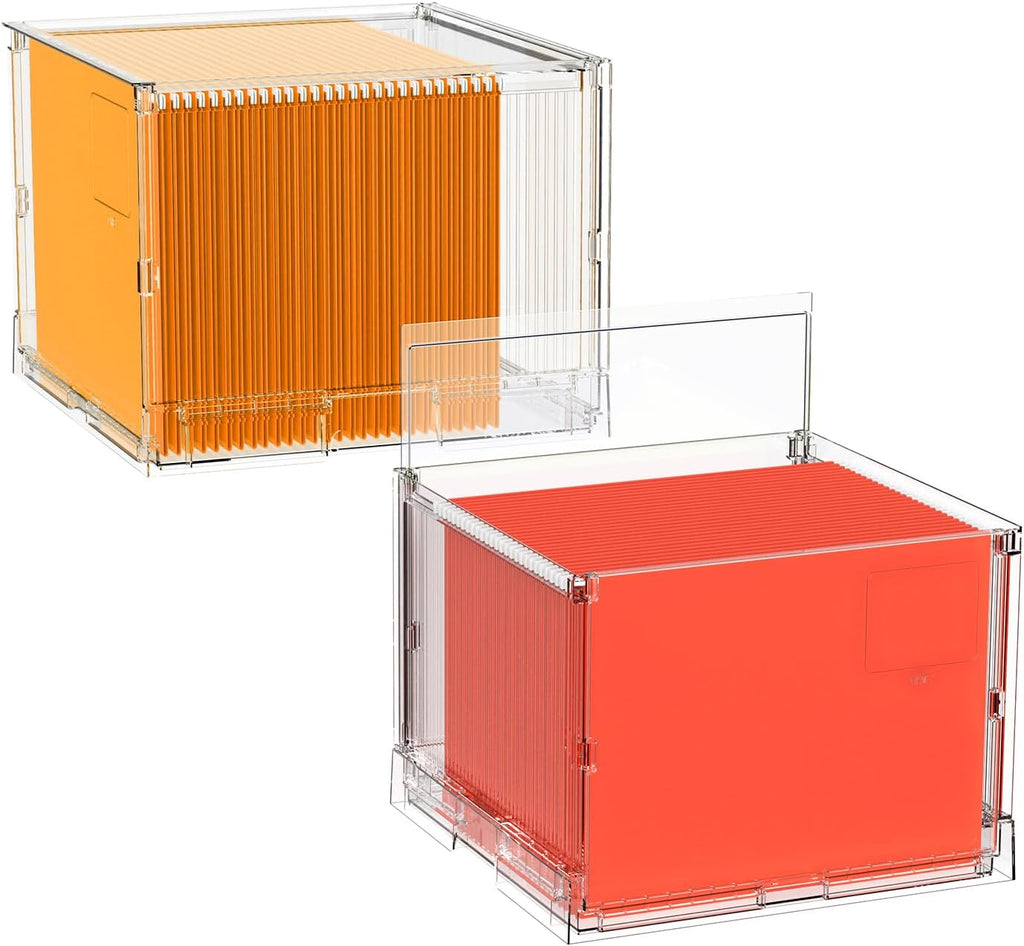 UMAIL File Box,Hanging File Organizer,Portable Storage Bins with Lids,Letter-size File Holder File Cabinet for Office/Home/Decor No Folders(2Pack)