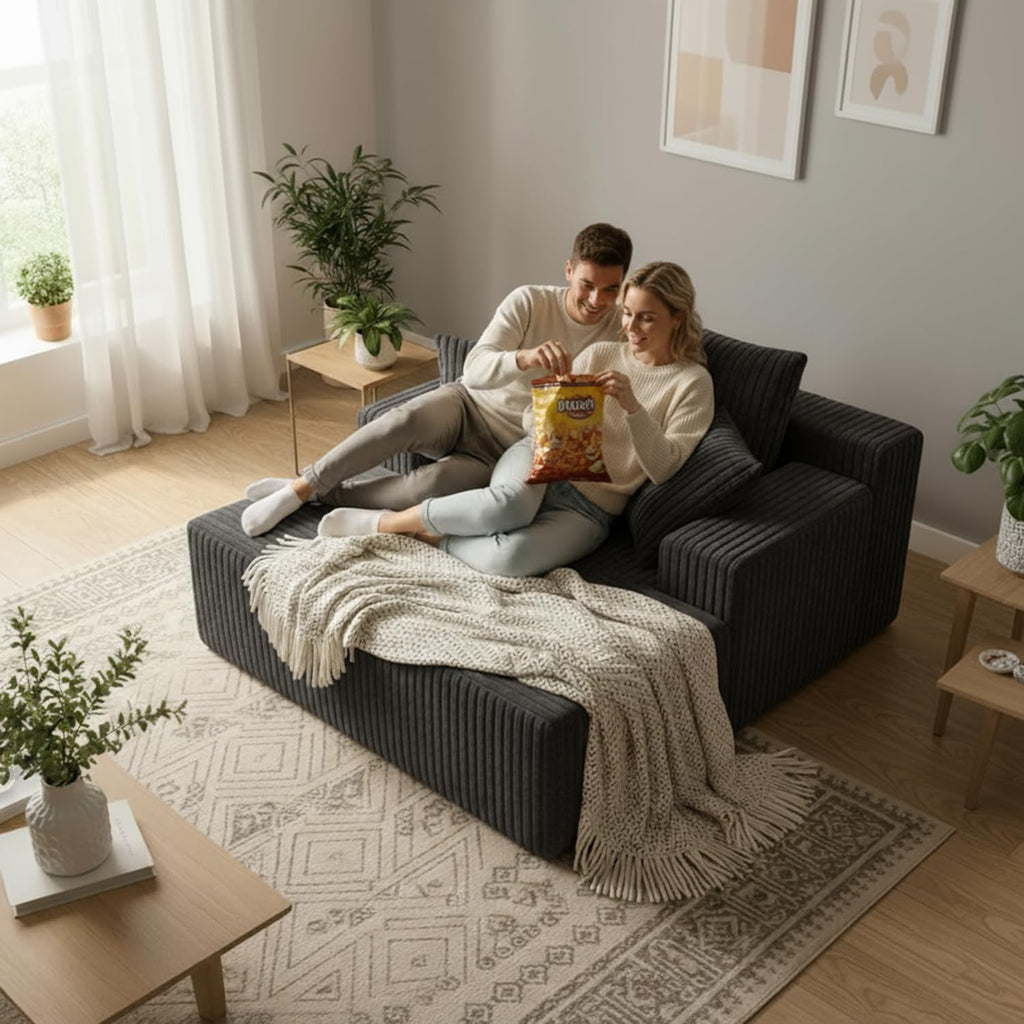 Chaise Lounge with Armrests, Oversized Sofa Bed with 3 Pillows, Cozy Couch, Sleeper Reading Chair for Living Room Bedroom, Floor Sofa Corduroy, Furniture Sala, Volcanic Ash