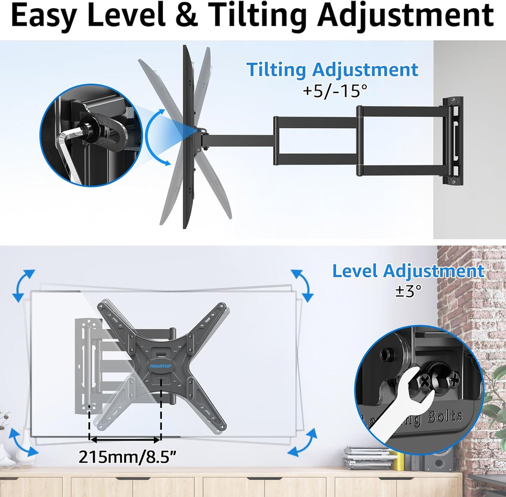 MOUNTUP Corner TV Wall Mount for Most 26-65 Inch TVs, Long Arm TV Mount with ...