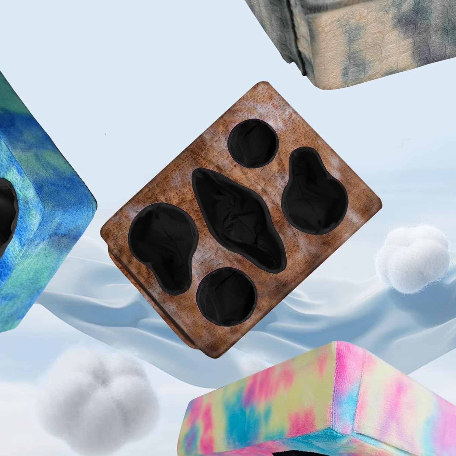 Couch Cup Holder Pillow, 5 Hole Couch Drink Holder! Keep Drinks Hand Side and Keep Temp, Prevent Spills and Use Anywhere. Cup Holder for Couch, Bed, Camping, RV, Car, Beach. Brown