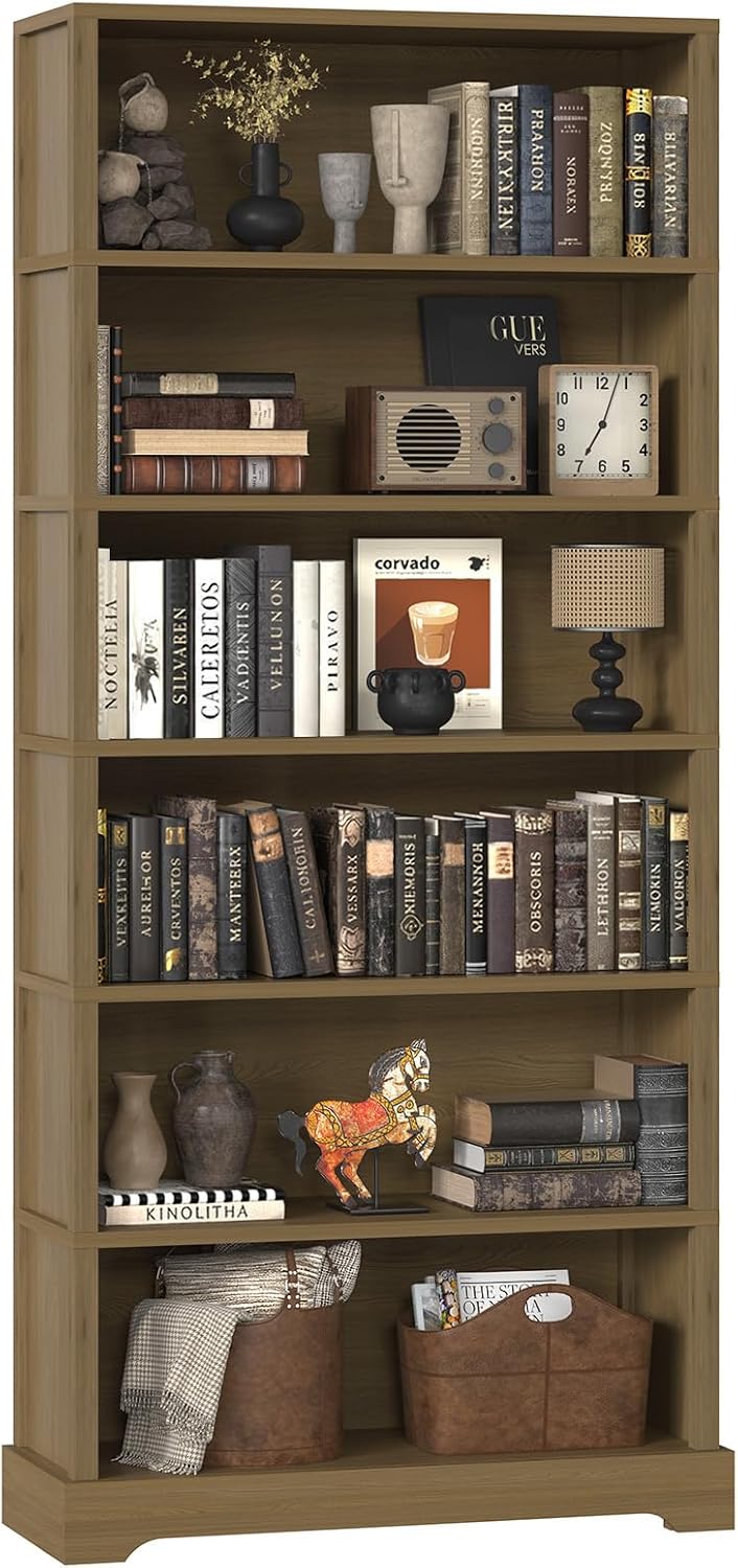 TVU 6 Tiers Wooden Bookshelf, 77.2" Tall Farmhouse Style Open Bookcase, ...