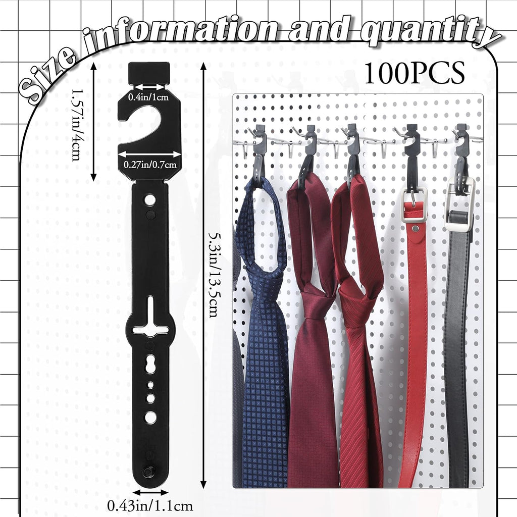 Geelin 100 Pack Belt Hanger, Black Plastic Tie Hangers Bulk for Men & Women, Non-Slip Space Saving Closet Organizers and Storage, Durable Retail Display Hooks for Wardrobe, Accessories