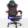Ergonomic Gaming Chair, RGB LED Lights Computer Chairs with Retractable Footrest, 400 lbs Lumbar Support Linked Armrests Gamer Chair High Back Heavy Duty Video Game Chairs (Black Red)