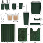 Bathroom Set- 25PC Green Bathroom Sets, Bathroom Set with Shower Curtain and Rugs, Dark Green Shower Curtain Set, Bathroom Accessories Set, Bathroom Trash Can