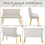 Velvet Upholstered Dining Bench with Back, 45.6'' Tufted Loveseat Bench with Gold Stainless Steel Legs, Mid-Century Modern Banquette Seating for Dining Room, Kitchen, Entryway, Beige