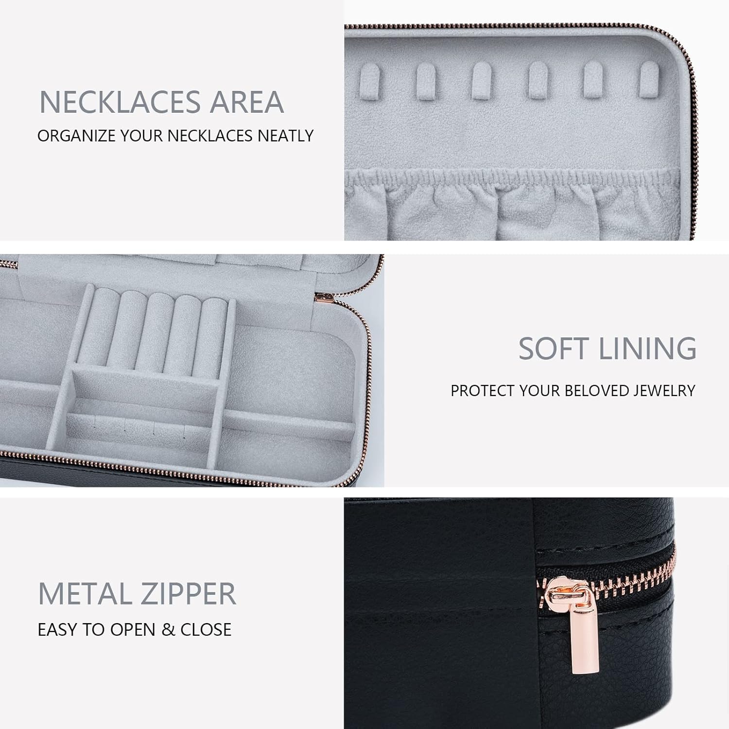 Travel Jewelry Case Organizer, Portable Jewellery Box for Women Jewelry Travel Organizer for Rings Earrings Necklaces Bracelets Watch, Black C