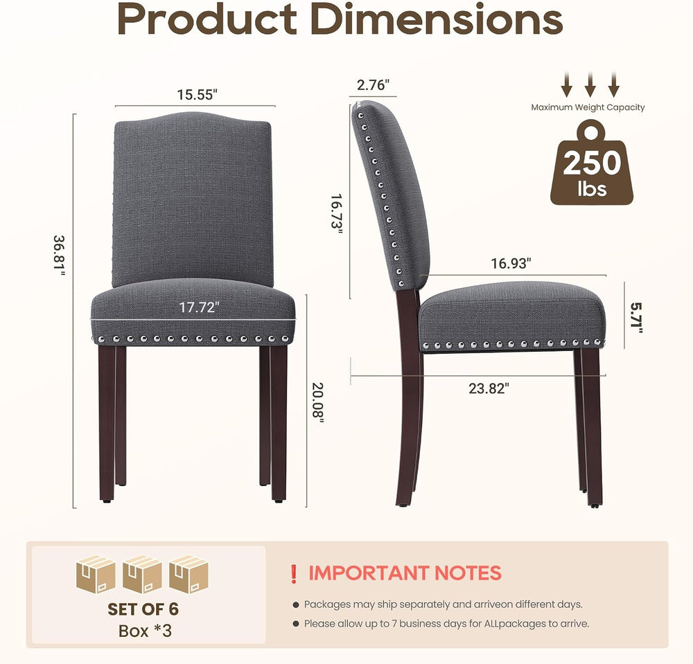 Upholstered Dining Chairs Set of 6 with Thickened Seat Cushion, Wooden Mid-Ce...