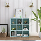 9-Cube Storage Shelf Bookcase - Wooden 3-Tier Floor Standing Open Bookshelf for Home and Office, Display Cabinet, Light Blue