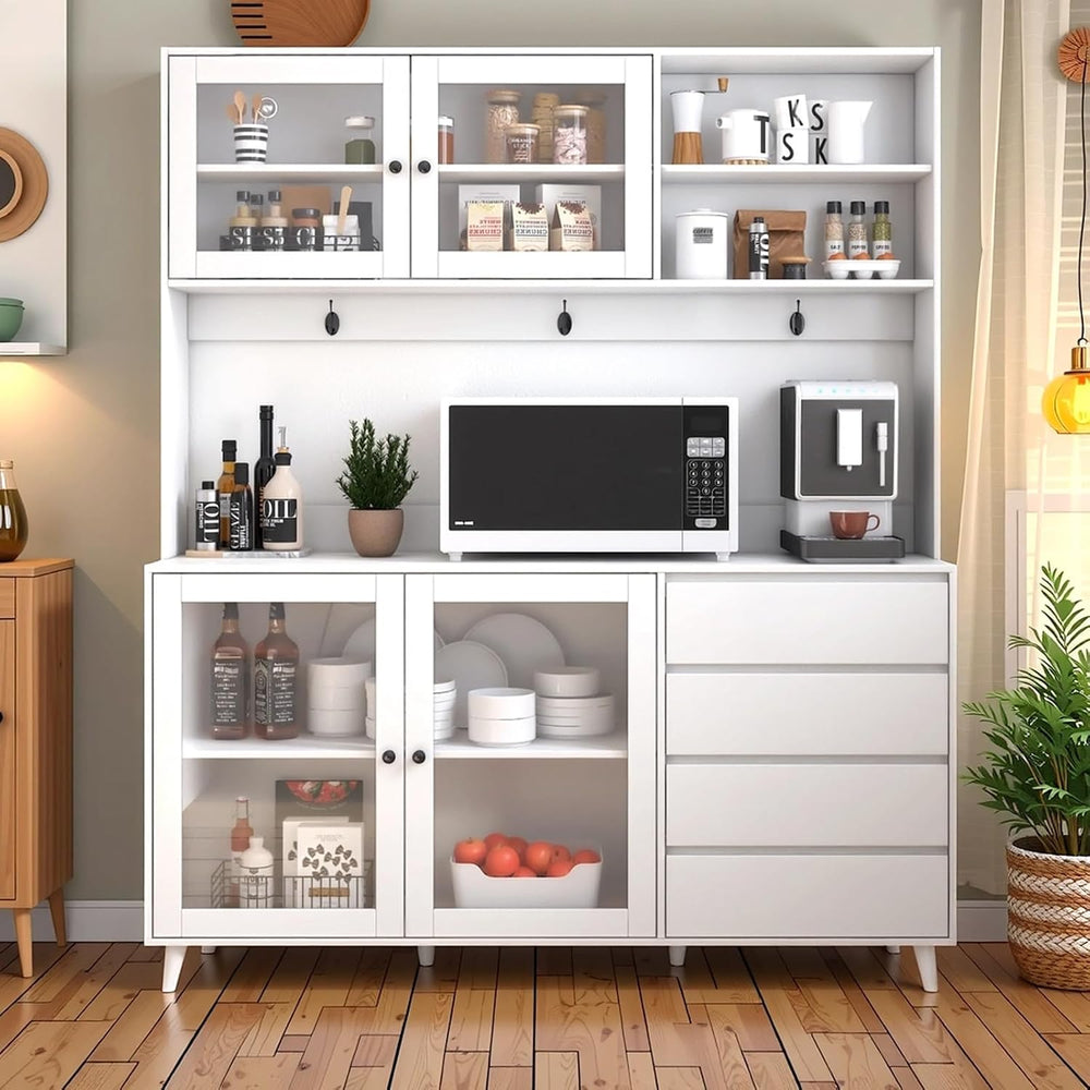 63'' Farmhouse Kitchen Pantry Cabinet, Tall Kitchen Storage Cabinet H...