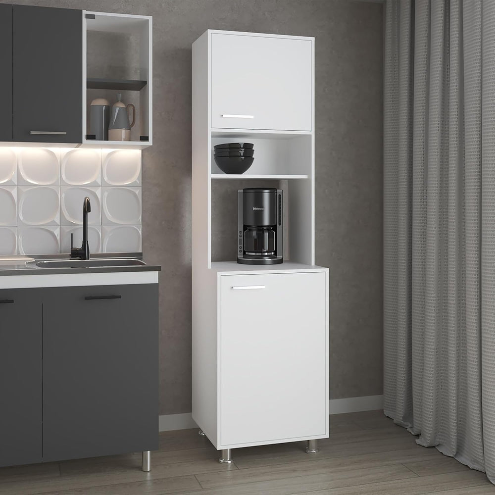 Kitchen Pantry with Open Storage and 2 Doors, White,for Kitchen