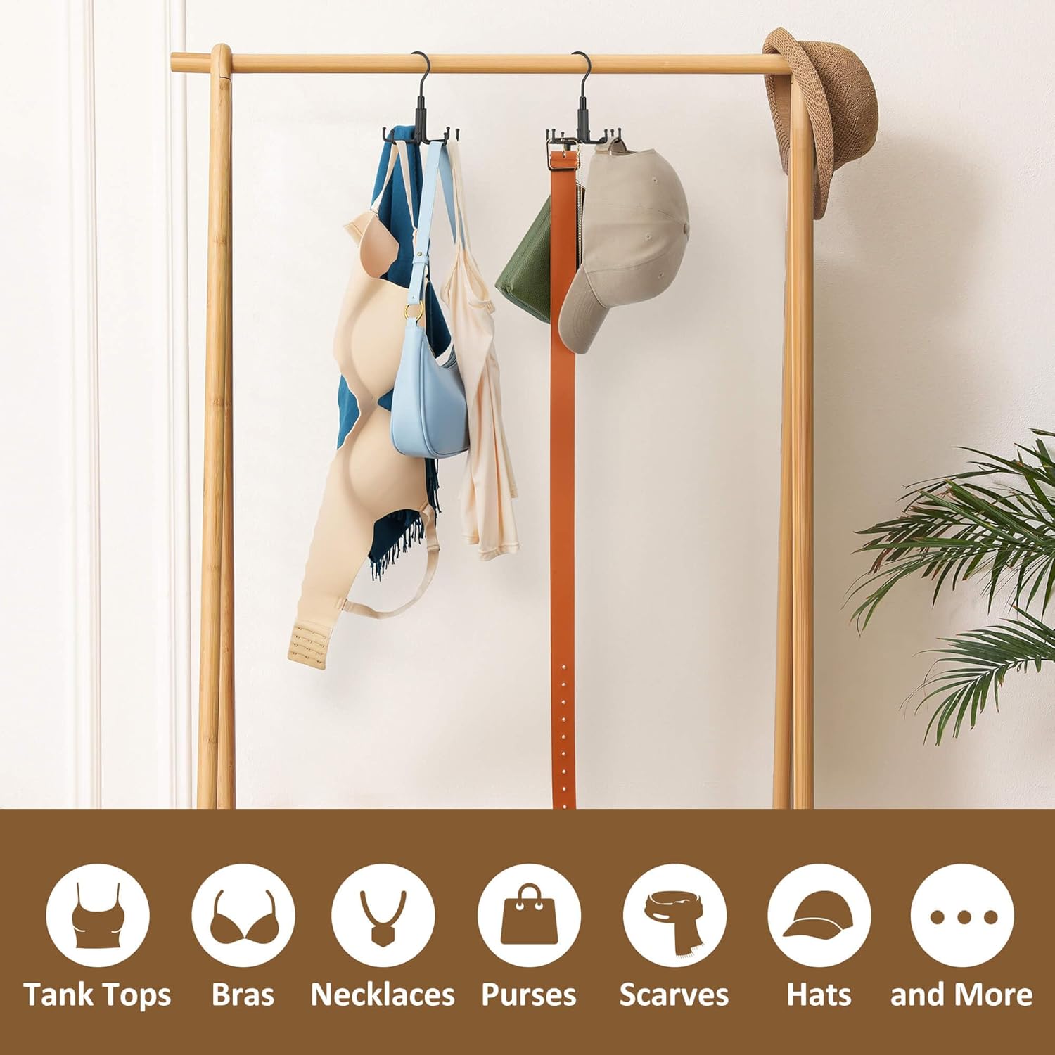 ZEDODIER Tie Hanger for Closet, 2 Pack Rotatable Tie Organizer for Men with 16 Hooks, Heavy Duty Space Saving Tie Rack for Ties and Belts, Black