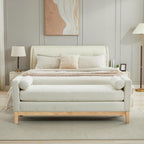 66.34" End of Bed Bench Boucle Fabric Long King Size Bench, White. | Entryway Bench Ottoman Upholstered Extra Long Seat for Bedroom, Entryway, Hallway, Cloakroom, Window Bench.