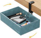 Mesh Hidden Desk Organizer with Swivel Pencil Drawer - Heavy-Duty C-Clamp Mount for Office Supplies, Art Tools & Home Storage, Easy Install Desktop Accessories (Sky Blue)