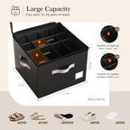 Criusia Shoe Organizer for Closet, Foldable Shoe Storage Organizer with Clear Cover and Sturdy Handles, Fit 12-16 Pairs, Closet Organizer for Shoes Sneakers Sandals Heels, 2 Pack, Black