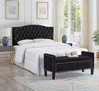 24KF Velvet Modern Upholstered Tufted Button Storage Bench with Arms for Bedroom,Entryway Living Room Soft Padded Seat-Black