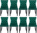 Velvet Upholstered Dining Chairs Set of 8, Modern Style Kitchen Side Chairs with Nailhead Trim and Wood Legs,Metal Pulling Ring for Dining Room Living Room(Green)