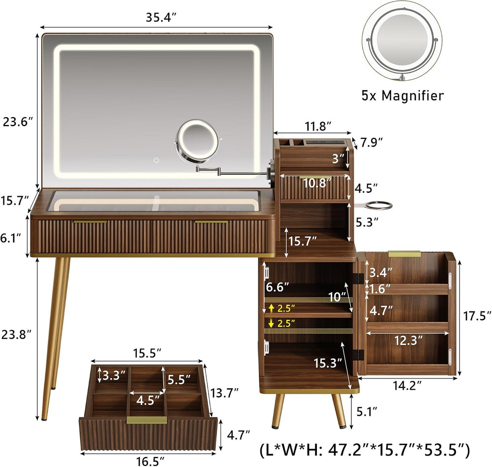 iPormis Makeup Vanity Desk with HD & 5X Magnifying Mirror and Lights, 47&...