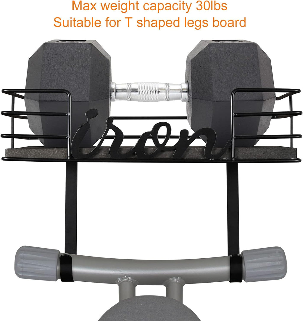 TJ.MOREE Ironing Board Hanger Wall Mount - Laundry Room Iron and Ironing Board Holder, Metal Wall Mount with Large Storage Black Wooden Base Basket and Removable Hook(Black)
