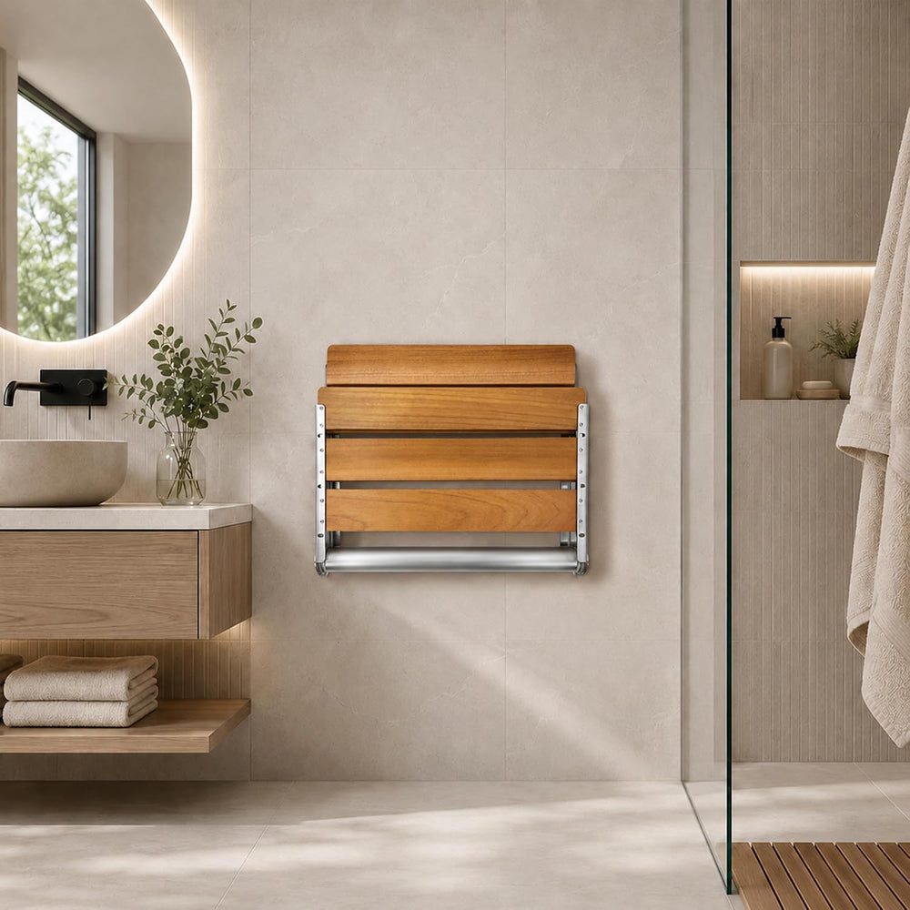 Folding Shower Seat Teak, Bath Safety Furniture Stainless Steel, Shower Seats...