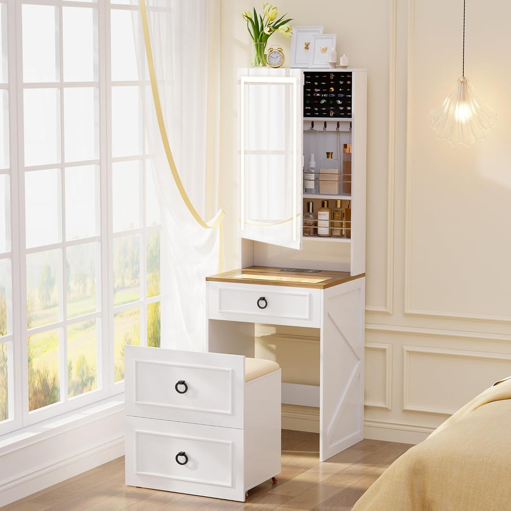 HNEBC 58" H Vanity Desk - with 3-Color Lights and Mirror,4-in-1 Compact ...