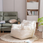Bean Bag Chairs, Soft Tufted Foam Bean Bag Chair with Teddy Fabric for Adults and Kids, Comfy Lazy Sofa for Living Room, Bedroom (Ivory)