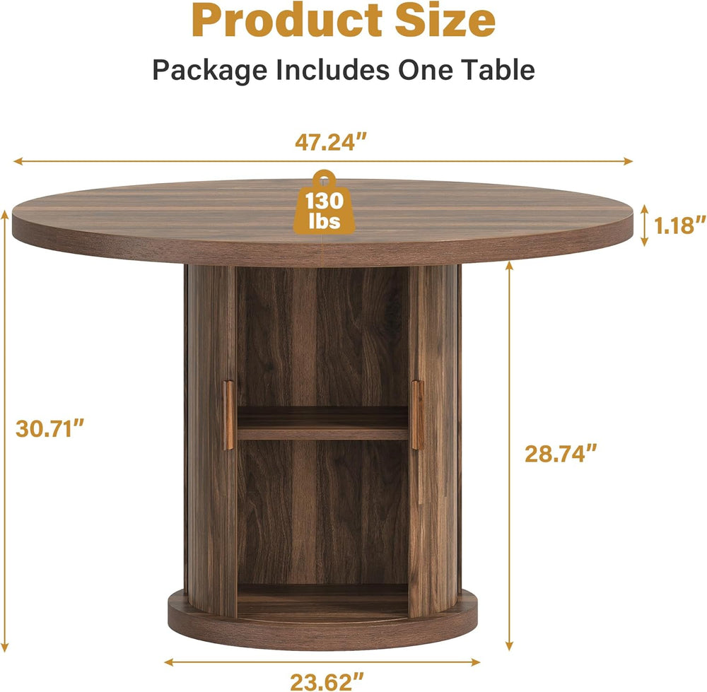 47.24" Round Dining Table for 4, Farmhouse Fluted Kitchen Tables Dining ...