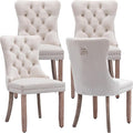 Modern Dining Chairs Set of 4, Tufted Upholstered Dining Chair with Solid Wood Legs, Beige Velvet Accent Chair, Sillas de Comedor, 4 Dining Chairs (Beige, Velvet, 4Pcs)