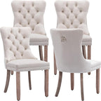 Modern Dining Chairs Set of 4, Tufted Upholstered Dining Chair with Solid Wood Legs, Beige Velvet Accent Chair, Sillas de Comedor, 4 Dining Chairs (Beige, Velvet, 4Pcs)