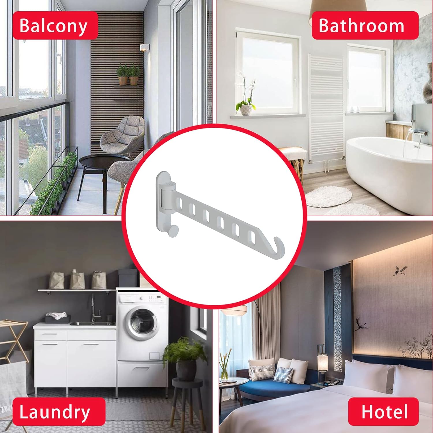 JOOM Wall Mounted Drying Rack, Foldable Clothes Hanger Rack for Laundry Room, Space Saving Wall Mount Clothes Rack, Aluminum Coat Hanger Holder for Closet, Bathroom, White