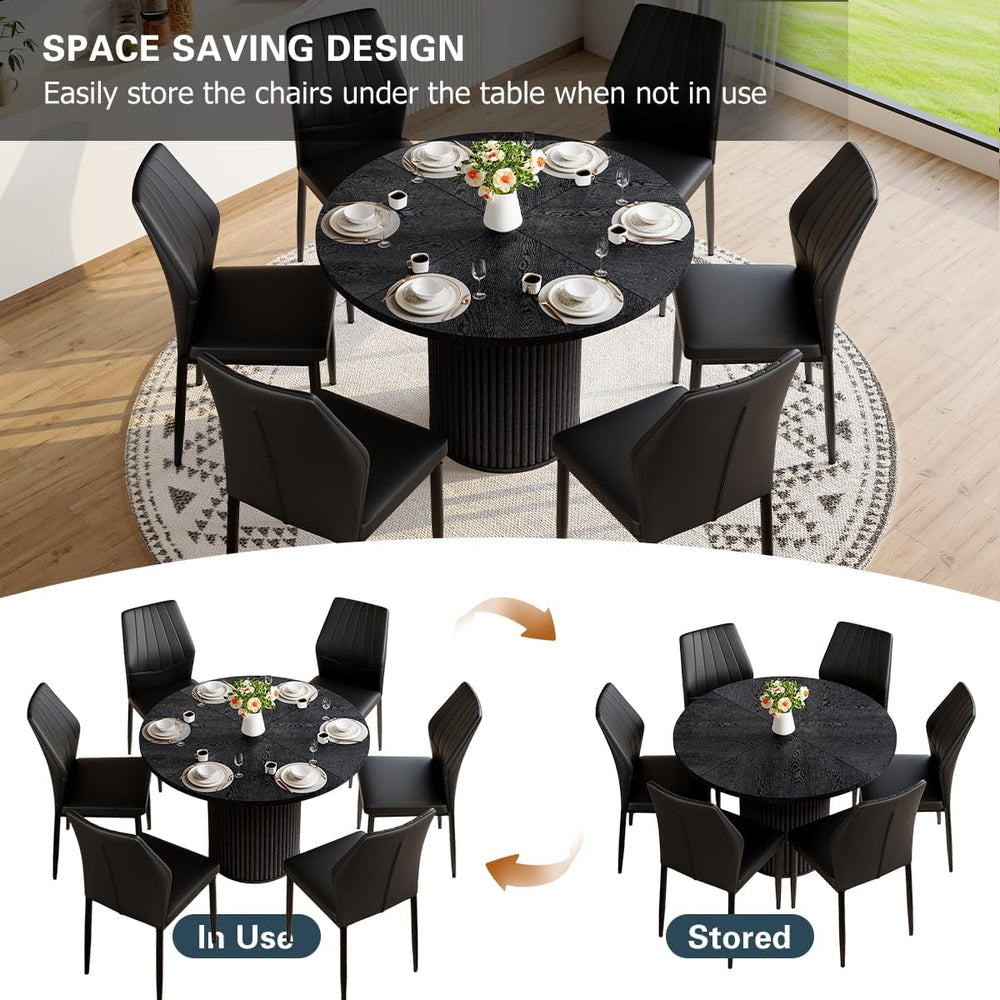 Round Dining Table Set for 6, Black Kitchen Table Set for 6 with 42''...