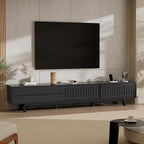 Mid Century Modern TV Stand for 85 Inch TVs, 78.7" Entertainment Center with Storage & Power Outlet, Media Console w/Drawers and Sliding Door, Television Stands for Living Room, Black