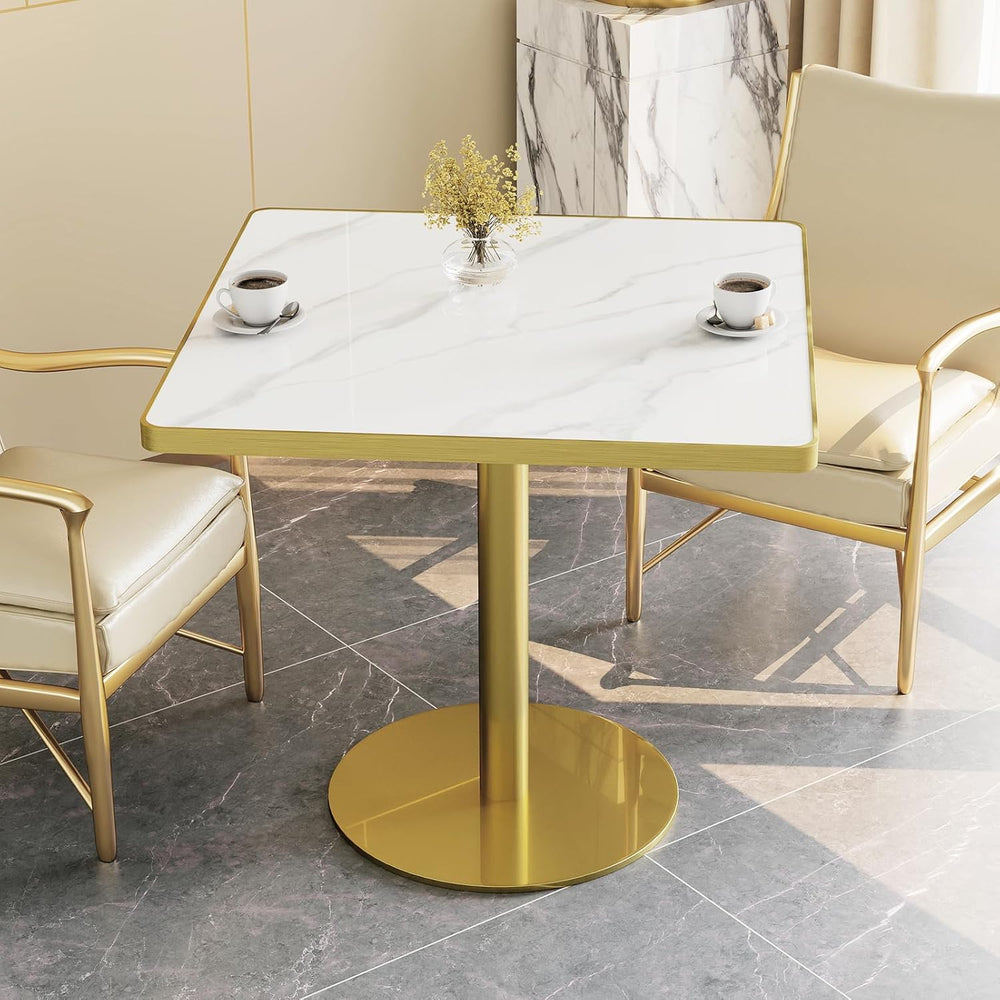 31.5'' Square Modern Dinning Table with Sintered Stone Tabletop, Gold...