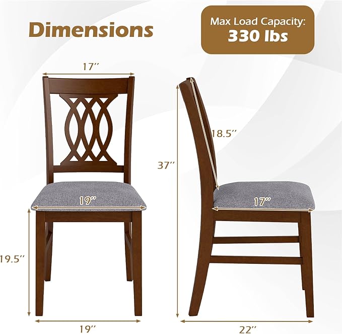GOFLAME Wooden Dining Chairs Set of 4, Fabric Upholstered Kitchen Chairs with Padded Seat and Rubber Wood Frame, Farmhouse Armless Side Chairs for Dining Room, Living Room, Restaurant