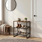 Shoe Rack for Entryway，3 Tier Shoe Storage Organizer，Sturdy Shoe Shelf,Boot Rack with a Fine Mesh Shelves，for Living Room, Hallway，Small Space,11.8 x 16.5 x 19.7 Inches,Brown