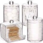 Tbestmax Bathroom Organizer Accessories Set-10 OZ,7 OZ Qtips Holder Storage with Lids, Cotton Ball/Swabs Dispenser, Apothecary Container Jar 4 Pcs