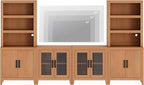 WAMPAT Entertainment Center with Bookshelves, 4-Piece Modular TV Stand with Storage Towers, Farmhouse Media Console with Glass Doors for Living Room, Bedroom, Mocha