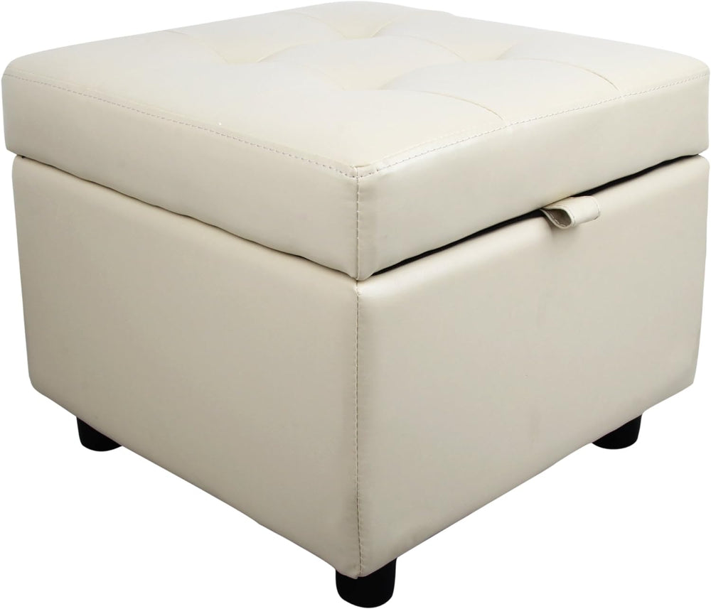 H&B Luxuries Tufted Leather Square Flip Top Storage Ottoman Cube Foot Res...