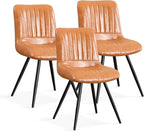 Dining Chairs Set of 3, Modern Dining Chairs with Thick Cushions, PU Leather Upholstered Kitchen Dining Room Chairs with Metal Legs for Dining Living Room (Caramel)