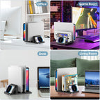 KDD 4-Slot Vertical Laptop Stand with Gravity Locking, 6-in-1 Laptop Holder Desktop Stand, Space-Saving Organizer Fits MacBook/Surface/HP/Dell/Book/Tablet/Switch/Cell Phone and Keyboard