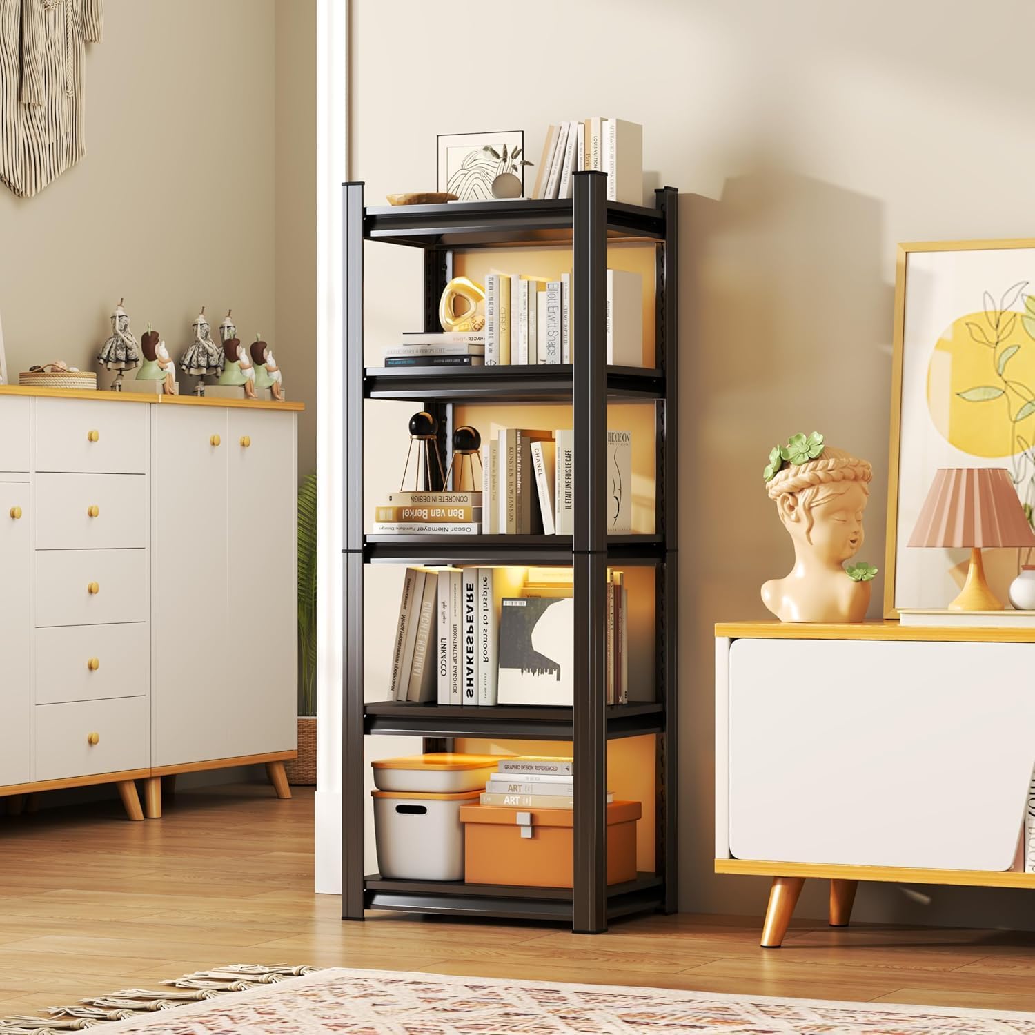 63''Storage Shelves, Garage Metal Shelving Unit, Adjustable, Double-Layer Column with Reinforced Ribs, Heavy-Duty, Capable of Bearing 3000 lbs, Suitable for Garage, Warehouse, Kitchen Storage