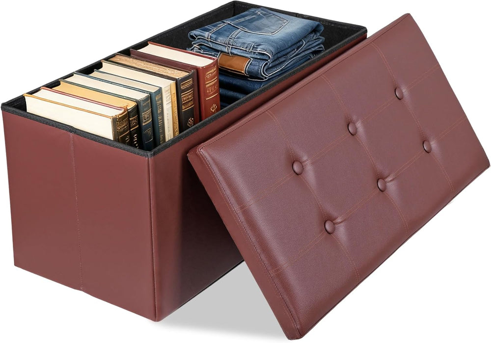 Nouva 30 Inches Ottoman Storage Bench, Folding Design Chest Faux Leather Otto...