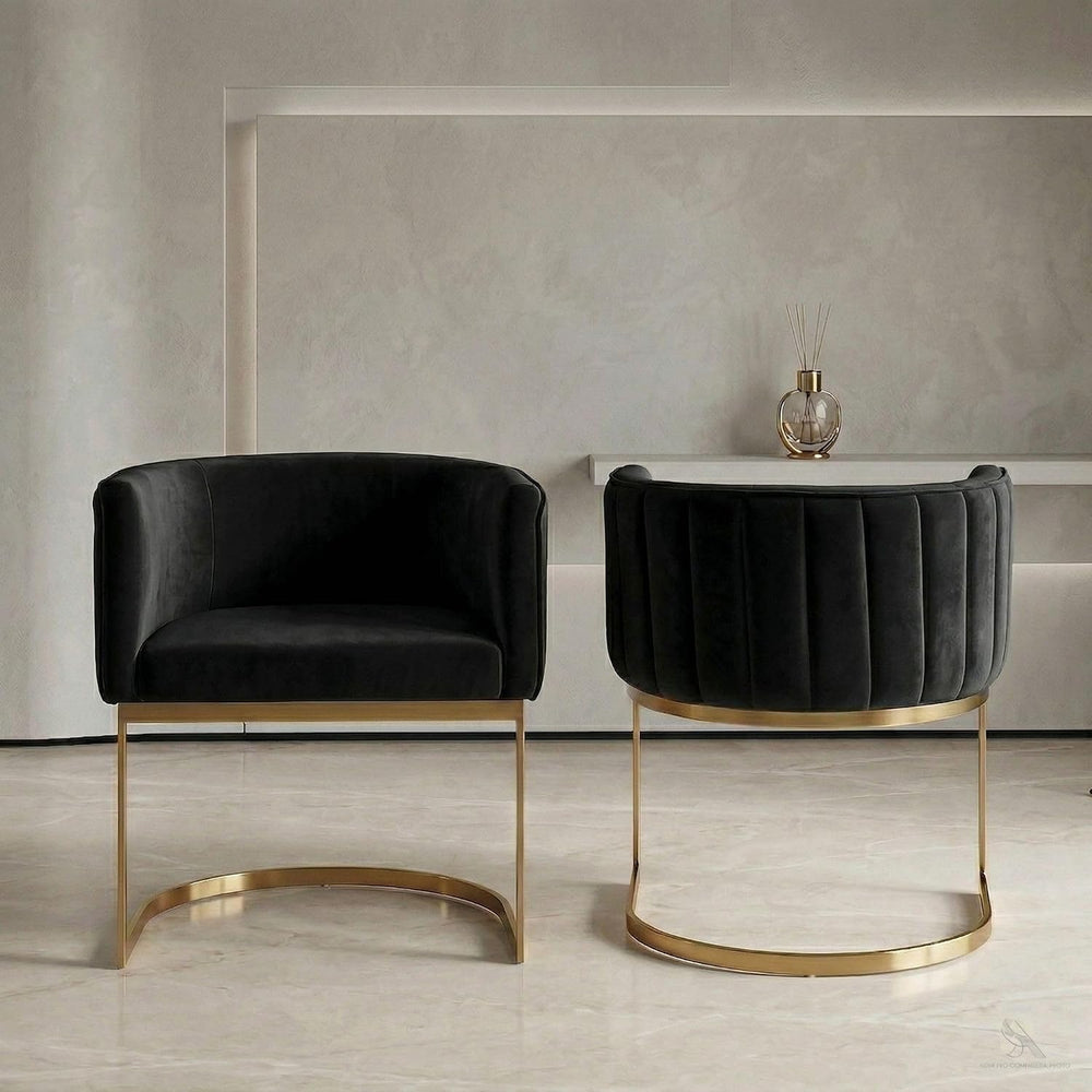 Hyfirm Black and Gold Barrel Dining Chairs Set of 2, Modern Velvet Upholstere...