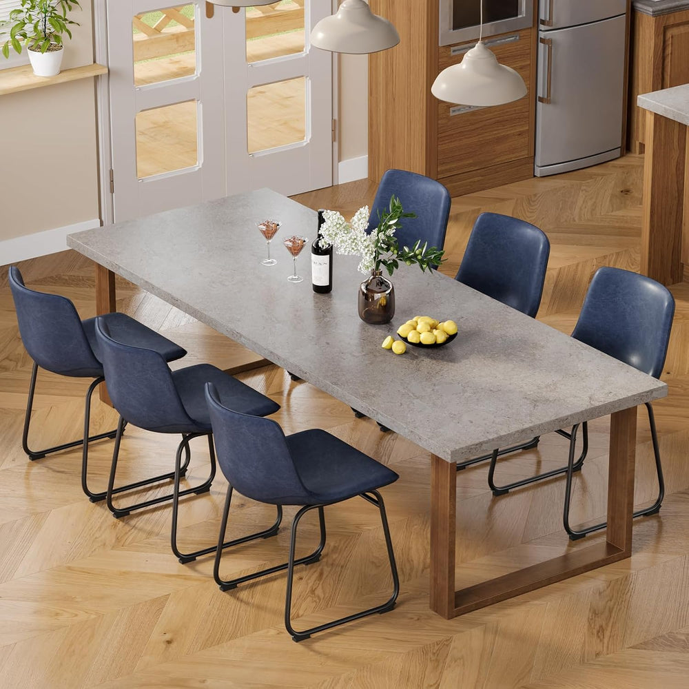 Dining Chairs Set of 6, 18in PU Leather Modern Kitchen Chairs, Blue