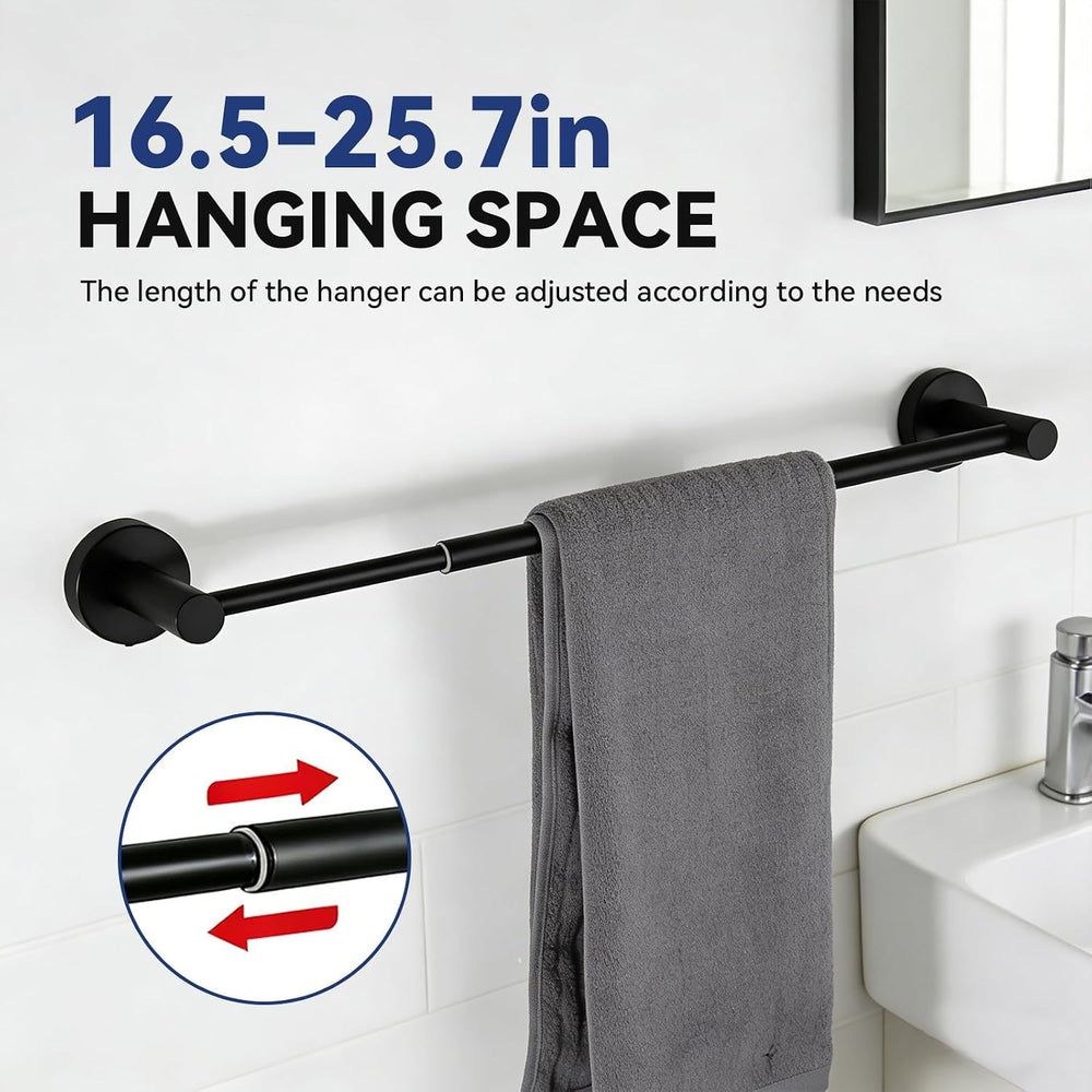 Bathroom Hardware Set for Bathroom Wall, 16-24" Extendable Towel Bar, Black