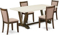 East West Furniture V727MZ716-5 5 Piece Dining Table Set for 4 Includes a Rectangle Kitchen Table with V-Legs and 4 Dark Khaki Linen Fabric Parson Dining Chairs, 40x72 Inch, Multi-Color