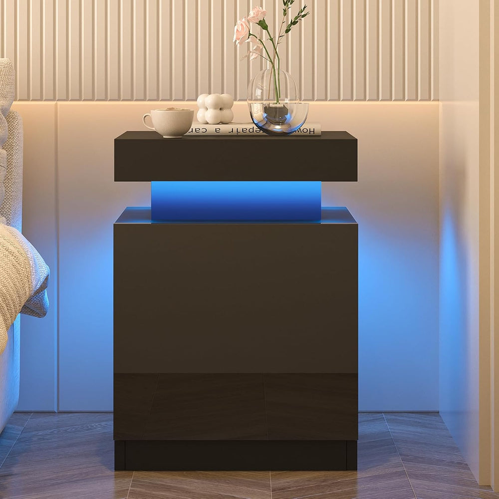 oneinmil LED Nightstands Set of 2, Night Stand with Storage Cabinet for Bedro...