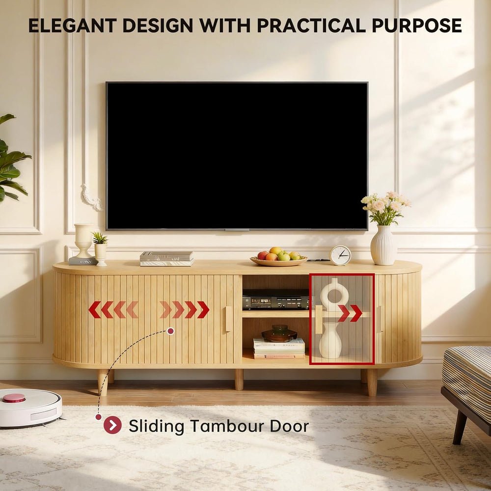 Living Room Table Set of 2, 65" Mid Century Modern TV Stand with Power O...