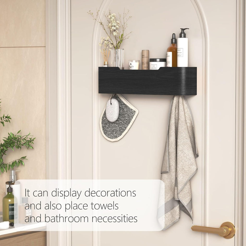 Coat Rack Wall Mount with Hidden Hooks Modern Key Holder Wood Entryway Hook with Shelf for Bedroom Kitchen Hallway Bathroom Designed for Hanging Coats Hats Bags Towels Dog Leashe(Black,4 Hooks)