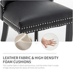 Leather Dining Chairs Set of 4, Upholstered Dining Room Chairs with Nailhead Trim, Sillas de Comedor Modernas 4, Wooden Kitchen Chairs for Dining Room, Living Room, Kitchen, Bedroom, Black